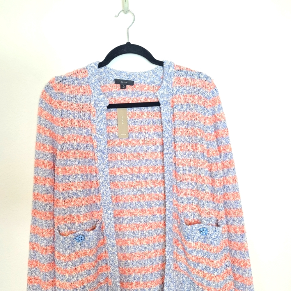J.CREW Open Cardigan Knit Tweed Stripe Sweater - Picture 4 of 11
